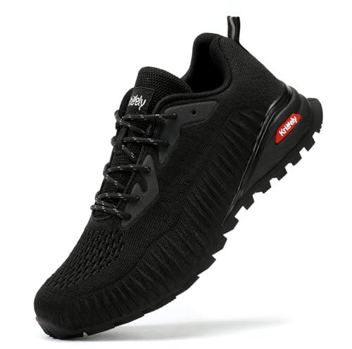 Kricely Traillaufschuhe Herren Leicht Atmungsaktiv Wanderstiefel rutschfest Laufschuhe Outdoor Fitness Straßenlaufschuhe(Schwarz 43)