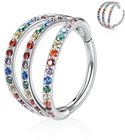 AROWRO 16G Helix Daith Rook Ohrringe Septum Nase Lippenring Triple Open Stack Hinged Septum Clicker Knorpelohrring Hoop Lobe Piercing Ohrringe Huggie Creolen Chirurgenstahl 8mm