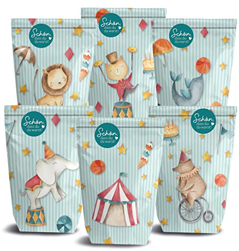 Papierdrachen 12 bedruckte Geschenktüten zum Geburtstag - Thema Zirkus - Mitgebsel zum Befüllen und Verschenken - kleines Dankeschön an deine Gäste - Set 13