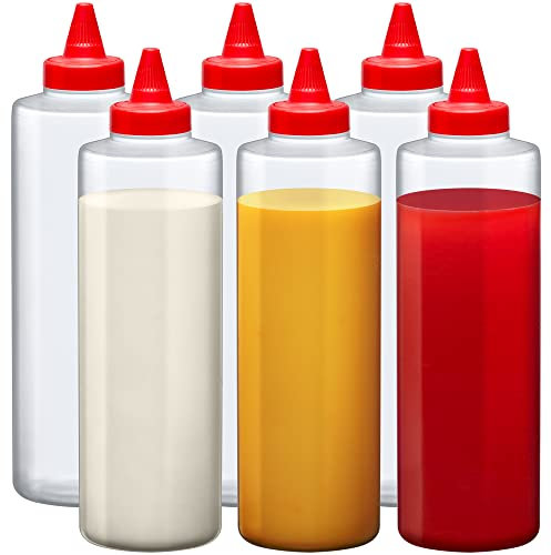 Amazing Abby - 24-Ounce Plastic Squeeze Bottles (Set of 6), Reusable Condiment Bottles, BFA-Free, Dishwasher-Safe, Perfect for Ketchup, Mustard, Mayonnaise, Suaces, Condiments, Dressings, and More