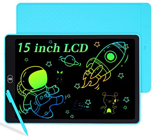 KidsPark LCD Writing Tablet Kids Doodle Scribbler Pad, 15 Inch Colorful Light Drawing Board Learning Educational Toy Portable Handwriting Drawing Pad for Kids Boys Girls Adults, Blue
