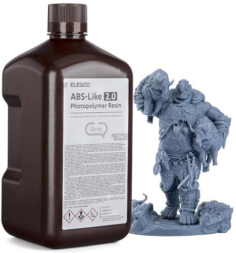 ELEGOO ABS Like 3D Printer Upgraded Resin 2.0, 405nm UV Curing Photopolymer Resin for LCD 3D Printing Grey 2000g