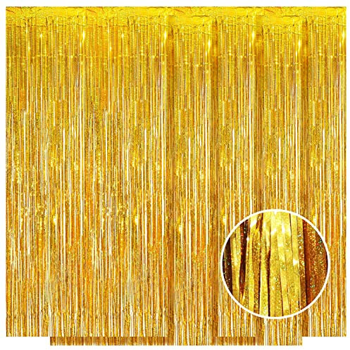 Ohiyoo 5 Stück Gold Lametta-Folie Fransenvorhang, 1.0 mx2.5 m glitzernde Metallfolie Fransenvorhänge, Hochzeit, Weihnachtsdekoration (Sparkle Gold)
