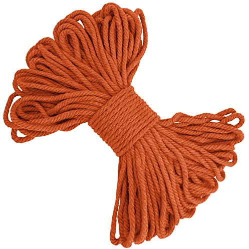 LEREATI Hilo Macrame 5mm x 20m, Cuerda Macrame Gruesa Hilo de Algodón de Macramé, Cordón Natural Cuerda Manualidades para Cortina, Tejer, Artesanías, Decoracion (Naranja)