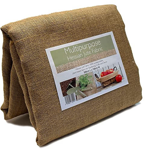 Multipurpose Hessian Jute Fabric. 100% Biodegradable Plant Based Fabric for Gardening, Rustic Home Decor, Pergola Shade Cover, Fence Cover, Crafting. (5 metres)