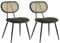 Happy Garden Vintage-Esszimmerstuhl Elena aus Rohrgeflecht und khakigrünem Schlingenstoff, Schwarze Metallbeine