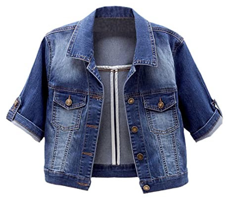 Wvapzxx Denim Jacket Coat Women Slim Short Cowboy Outerwear Summer Half Sleeve Jeans Jacket