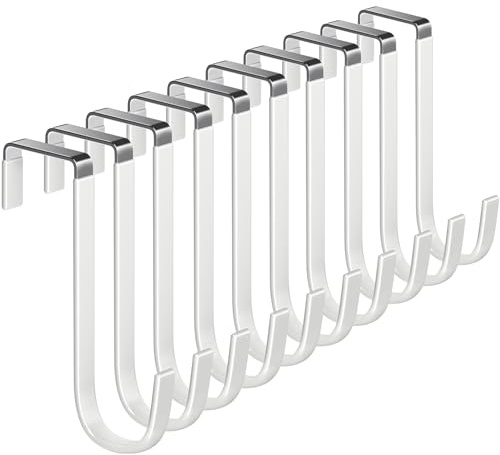 Mars-Rock Over The Door Metal Hooks with Plastic Coating 5.5 Fit 0.5 to 1 3/8 Door 10 Pcs Heavy Duty Single Towel Robe Rack Wreath Bathroom Shower Hanger Shoe Organizer Ironing Board Short White
