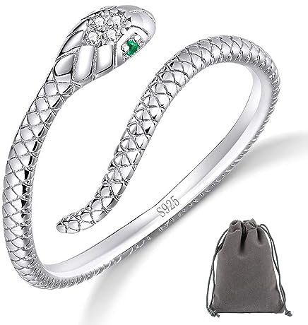 AIFUYUDM Silber Ringe fr Frauen & Herren - Verstellbar Schlange Brilliant Ringe - Gotisch Retro Party Snake Ring - Jubilum Geburtstag Geschenke