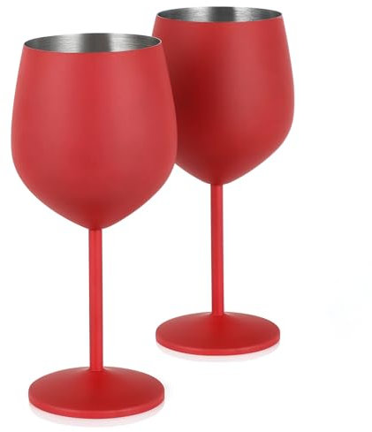 Livole Cocktailgläser aus Edelstahl, Rotweingläser mit Stiel, Unzerbrechlich Weingläser, 18Oz 550ml Sektgläser, Champagner Gläser Set für Partys, Picknicks, Camping, Mattes Rot (2er Pack)