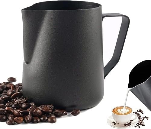 LATRAT Jarra de Café Barista de Acero Inoxidable - Perfecta Para Espuma de Leche, Capuchino y Latté - Color Negro, 350 ml