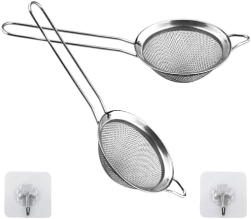 2 Stück Feinmaschige Siebe, 8 cm Mini Sieb aus Edelstahl, Küchensieb klein Teesieb, perfekt zum Sieben, Abseihen, Abtropfen, hervorragend zum Sieben von trockenen Zutaten, Mehl, Nudeln, Reis, Tee
