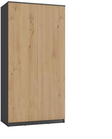 CDF Kleiderschrank SD-90 anthrazit/Eiche artisan | 50x50x180cm | 7 Regale | Ideal für Schrank, Schlafzimmer, Flur | leichte, einfache Form