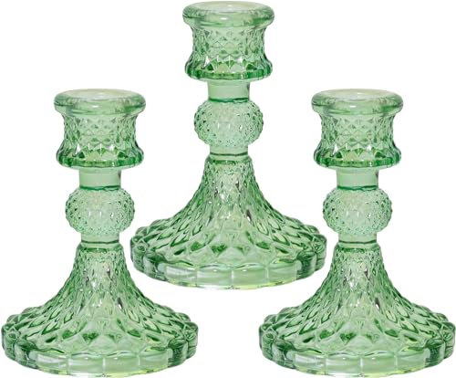 Bougeoir en Verre pour Bougies de Table et Bougies piliers, décoration de Bureau pour Mariage, dîner et fête - 3 pièces (Vert)