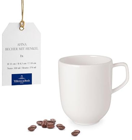 Villeroy & Boch - Afina Mug with Handle Made of Premium Porcelain, Made in Germany, Dishwasher and Microwave Safe, Stackable, White