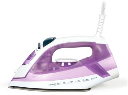 Livoo - Fer à repasser DOM481 – revêtement céramique, 2000W, capacité 220 ml, thermostat réglable, débit vapeur 0 à 20 g/min, fonction spray