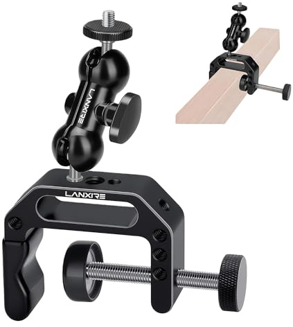 Lanxire Camera Clamp Mount C Clamp with Magic Arm - Perfect for Fence, Desk, Tripod, Monitor, Light, GoPro, Insta360, DSLR - Essential Tool for Outdoor Projects, Broadcasting, Photography