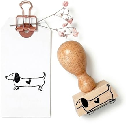Der kleine Sperling Stempel Dackel mit Herz, Holzstempel Geschenk, Motivstempel Geburtstag