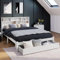 BTM Double Bed, Double Bed with Storage, Double Bed Frame with Headboard and Drawer, White Wooden Storage Double Bed, White Double Bed with Shelves- 4FT6 Double Bed Frame(135 x 190 cm)