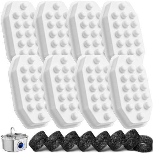 Neareal Official 8 Pack Cat Water Fountain Replacement Filters & Pre-Filter Sponges for 108oz/3.2L Automatic Stainless Steel Pet Fountain Quiet Dog Water Dispenser…