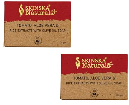 SKINSKA NATURALS Tomato & Aloe Vera Soap – Handmade with Olive Oil Soap Bar, Natural Moisturising Body Cleanser for Men & Women, Refreshing & Nourishing Bath & Shower Bar, Pack of 2 × 125g