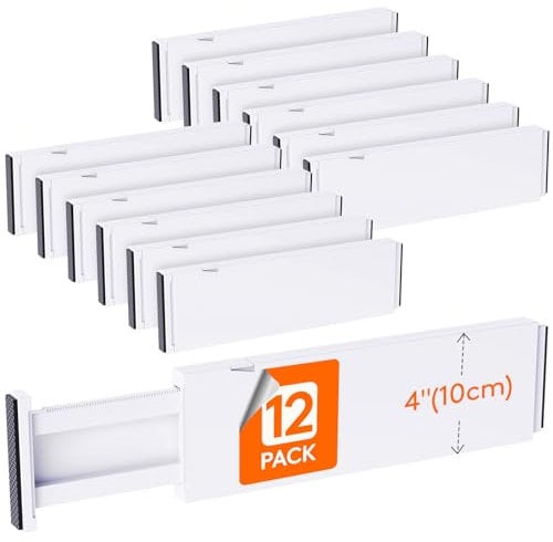 Lifewit 12 Set Schubladentrenner für Innenlänge 34–50cm & Höhe＞10.5cm Schubladen, Verstellbar Schubladen Trenner Organizer Ordnungssystem für Küche/Bestecken/Kleiderschränke/Schreibtisch, Weiß