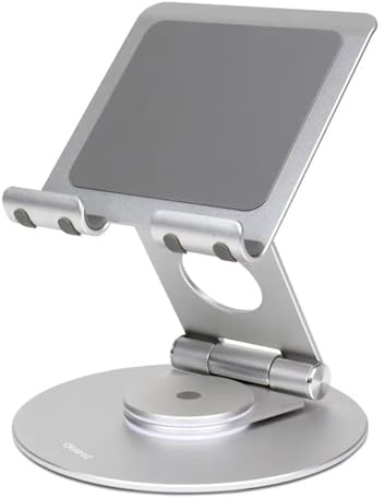 Desire2 Dual Pivot 360 Adjustable Stand for Tablet and Smartphone, Foldable Phone Stand and Secure Kindle Holder and Tablet Mount, Sleek and Sturdy Aluminium Rotating Phone Holder for Video Recording