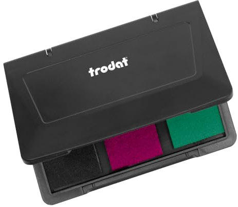Trodat Handstempelkissen zum kreativen Gestalten – 1 Stempelkissen mit 3 Farben in schwarz, Pink, Türkis, dokumentenechte Tinte, Größe 10x7cm, optimal für trodat vintage & trodat Creative Mini