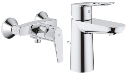 GROHE Mitigeur monocommande Douche Start Flow, robinet à montage mural, raccord fileté & Mitigeur Lavabo Bauloop 23335000 (Import Allemagne), Chromé, Ancienne version
