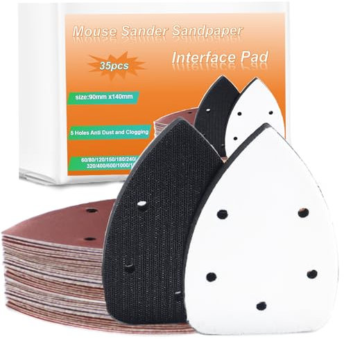 33pcs Mouse Detail Sander Paper 60-1500 Grits with 2pcs Detail Sander Paper Interface Mouse Sander Sandpaper for Home Improvement Furniture Repair Woodworking DIY Projects