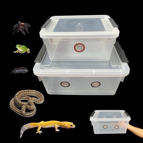 2 große Reptilien-Futterbox Schlangenzuchtbox aus Kunststoff für Schlinge, Geckos, Frosch, Eidechsen, Chamäleons, Schildkröten, Schlangen, Skorpion, Schnecke, Insekten, Einsiedler, Krabben, Spinnen