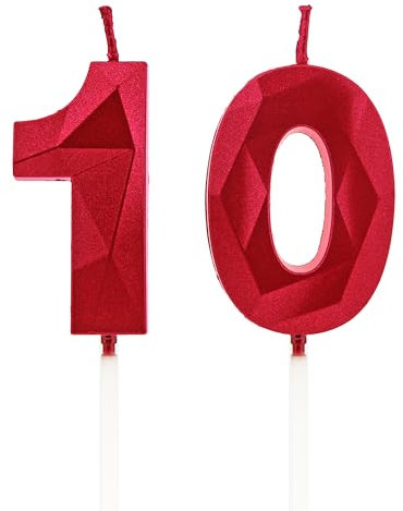 10 Geburtstag Kerzen, Rot Zahlenkerzen Geburtstagsdeko, Happy Birthday Cake Toppers, für Geburtstagsfeiern Hochzeiten Firmenjubiläen (Rot, 10)