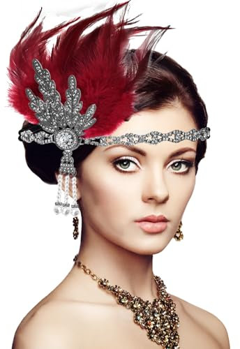 XIEXIESHER Bandeau à Plumes Rouge Des, Bandeau en Plumes des Années 1920, 1920 Coiffure Bandeau Mode, Accessoires Cheveux Femme, AdaptéS Aux FêTes RéTro, Mariages, Halloween Plume Cheveux
