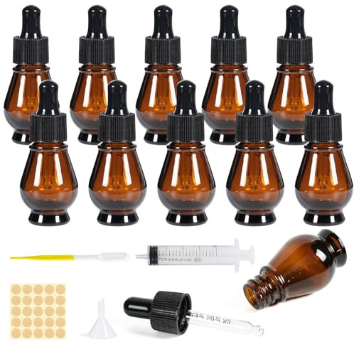 Nadisean 10 Stk Pipettenflasche Glasflasche 10ml, Apothekerflasche Birnenform Braunglasflasche Set mit Tropfenpipette, Glas Tropfflasche mit Trichter für Ätherische Öl