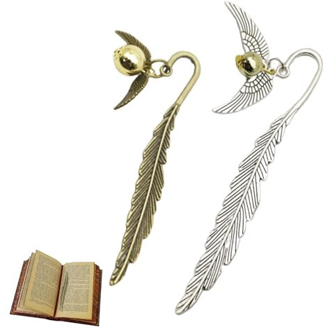 2 Stück Goldener Schnatz Lesezeichen - Metall Feder Zauber Thema Bookmarks - Personalisierte Geschenke für Leseratten, Kinder, Freunde, Magier, Mädchen, Damen, Schüler, Lehrer