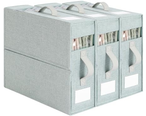 Dimoxii 3-Pack Bed Sheet Storage Organizers, Foldable Bedding Box for Duvet Covers with Labeling Cards, Closet Linen Storage Bag for King/Queen Size with Zippers & Clear Window (Green)
