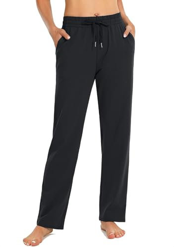 EUHOM Jogginghose Damen Sporthose Lang Baumwolle Yogahose Frauen Bequem Freizeithose Gerades Bein Trainingshose Sweatpants für Jogging Sport Yoga(Schwarz, XXL)