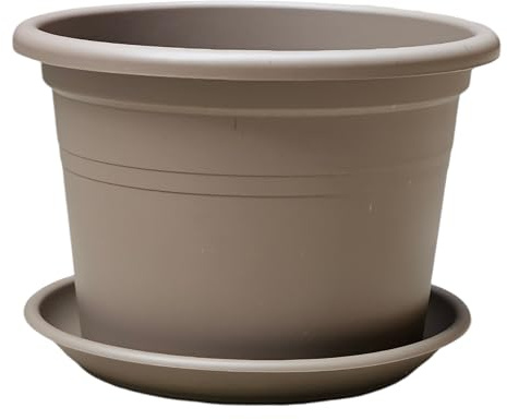 Teramico 4 x Blumentopf Pflanzgefäß Farbe Anthrazit Terrakotta und Taupe inkl. Untersetzer Kunststoff Übertopf Pflanzkübel Rund in verschiedenen Größen (Taupe, Ø 35cm)