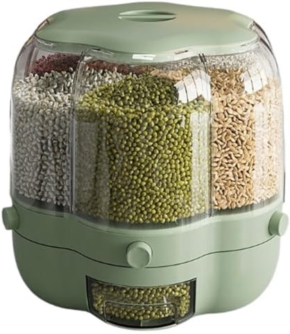 FENGJISUN Müslispender Müsli Spender 360° Drehbarer Futterspender Mit 6 Fächern Reisspender Vorratsbehälter Getreidespender Müsli Aufbewahrung(Grün,33cm)