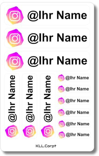 12 weiße personalisierte Insta-Aufkleber – individuelle Logos und Text Ihrer Wahl | Wasserfest, transparent, Kiss-Cut | Follower & Anzeigen, zählen, liken – Social-Media-Sticker