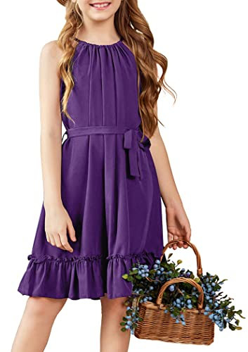 Arshiner Vestito Elegante A-Line per Ragazza con Volant Orlo Midi - Abito da Festa Principessa Casual con Cintura 6-14 Anni