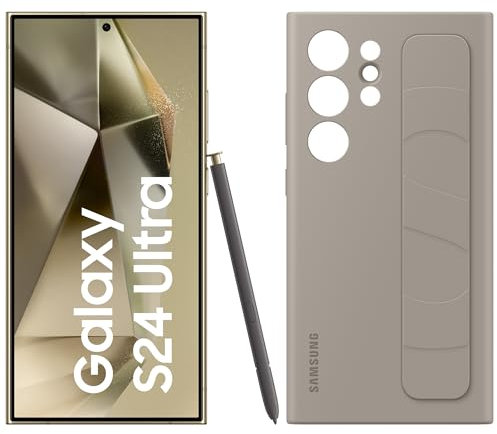 Samsung Galaxy S24 Ultra AI Smartphone, 12GB RAM/512GB Speicher, Titanium Yellow, 3 Jahre Herstellergarantie + Standing Grip Case Taupe