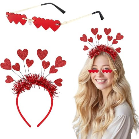 DTXYBC Herz Haarreif Rot, Valentinstag Herz Haarreif, Pailletten Haarreif Herzen, Herz Stirnband, Herz Brille Rot, Pailletten Herz Stirnband, für Valentinstag Hochzeit Geburtstag Festival Party