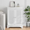 Smuxee Badezimmerschrank mit Rattantüren, weißer Badezimmerschrank mit verstellbarem Regal, freistehend, moderner Schrank-Organizer für Badezimmer, Wohnzimmer, Küche