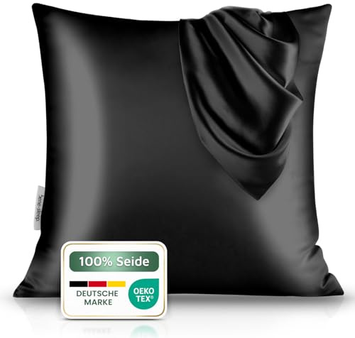 bene-sleep® Premium Seidenkissenbezug – 100 % Maulbeerseide 22 Momme | Verstärkte Nähte | Oeko-TEX Zertifiziert* | Anti-Frizz & Faltenreduzierung | hypoallergen & hautfreundlich (Schwarz, 80x80 cm)