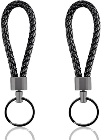 Lyivisk Lot de 2 porte-clés en cuir tressé, unisexe, pour voiture, moto, vélo et maison, Noir , taille unique
