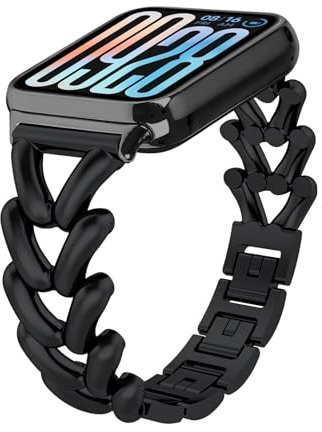 KeHowy Metall Armband Kompatibel mit Xiaomi Smart Band 9 Pro/8 Pro/Redmi Watch 5/Watch 4, Elegant Einkettiges Metallarmband, Edelstahl Band Ersatzarmband für Xiaomi Mi Band 8 Pro/9 Pro - Schwarz