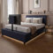 X-Rocker Maisie Velvet King TV Bed Frame with Rotating TV Mount and Ambient Underbed RGB LED Lighting King 5ft Low Sleeper Bedstead, Upholstered Fabric BedFrame XR LIVING - Navy Blue