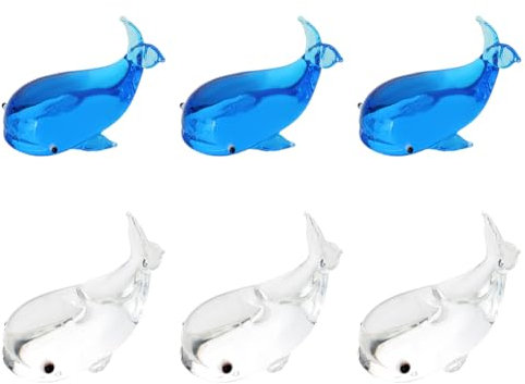 SOFPLATE 1 caja de 6 figuras de Ballena de Cristal, Pequeñas Figuras de Animales Marinos de Cristal, Mini Estatuas de Arte Marino de Vidrio Soplado, Adornos Coleccionables para el Hogar, la Oficina, e