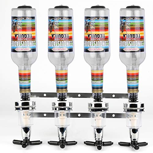 Wandflaschenhalter, Dosierflasche, Aluminium, 4 Flaschen, Bar, Butler, Wandspender, Getränkehalter, Flaschen, Getränkespender, Alkohol, für Party Bar
